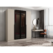 Kale Plus 4 Mebran Kapaklı 2 Çekmeceli Dolap Kumtaşı Mebran Füme Cam 210cm Kumtaşı