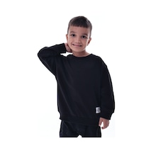 Erkek Çocuk Siyah Sweatshirt %100 Pamuk 12 Ay 5 Yaş Rahat Kalıp Basic Günlük Üst Siyah