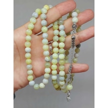 Peridot Zebercet Taşı Yeşil-beyaz Alacalı 99luk Tesbih 8mm 231