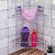Geseus Yapışkanlı Krom İki Katlı Banyo Köşe Rafı EF257 Çok Renkli
