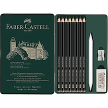 Faber-Castell Pitt Matt Dereceli Kalem Seti,11 Parça,Ultra Mat Siyah Ton,14B Kalem,Geçiş Kalemi,Kalemtıraş,Silgi