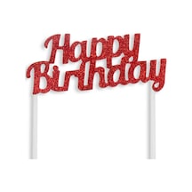 Pasta Süsü Evadan Simli Happy Birthday Çubuklu Kırmızı N11.2031