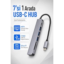 Type-c 7'si 1 Arada Usb-c Hub, Hdmı Hdtv , 3 Usb 3.0, Sd Ve Tf Kart Okuyucu, Pd Güç Girişi, Windows 10, Mac Os, Chrome Os Ve Linux Uyumlu Çok Fonksiyonlu Adaptör 1988