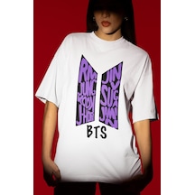 Sevbano Tasarım Bts Müzik Grubu Baskılı Unisex Oversize Tişört Beyaz