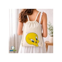 Ghostbastır Design Tweety Büzgülü Keten Çanta C356 Bej