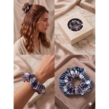 Ekose Desenli Kumaş Hacimli Scrunchie Lastik Toka Farklı Renk Seçenekli F