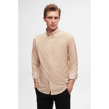 D'S Damat Ds Damat Slim Fit Bej Çizgili Gömlek 6HC02ORT10265 Bej