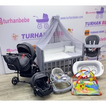 Bebek Arabası Puset Beşik Banyo Seti Yürüteç Çanta Yürüteç Mama Sandalyesi Oyun Halısı Gri Gri