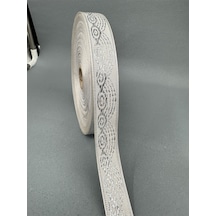 2 Cm Gümüş Yaldızlı Desenli Saten Şerit-5 Metre
