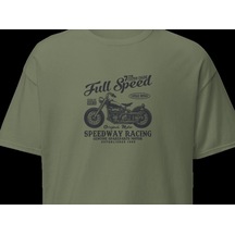 Wildstyle Full Speed Speedway Racing Motosiklet Vintage Yarış Baskılı Unisex Bisiklet Yaka Pamuklu Tişört - Ha