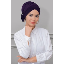 Hürrem Bone Mürdüm Pratik Hazır Geçmeli Tesettür Bone Sandy Kumaş Fiyonklu Çi Mürdüm