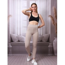 Self Clothing Kadın Bej Yüksek Bel Fitilli Dayanıklı Örme Kumaş Toparlayıcı Spo