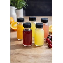 5 Adet 60 Ml Kilitli Siyah Kapaklı Şeffaf Detox Shot Şişesi 60 Cc Ginger Şat Beyaz Cam Şişe Diğer