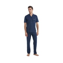Erkek Kısa Kol Gömlek Yaka Önden Düğmeli Lacivert Pijama Takımı C1t6n4o04 001
