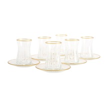 Alizee Cam Kesme Gold Rimli 12 Parça Çay Bardağı Seti - Şeffaf - 170 Ml Renkli
