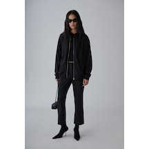 Suud Collection Siyah Lena Fermuarlı Kapüşonlu Sweatshirt