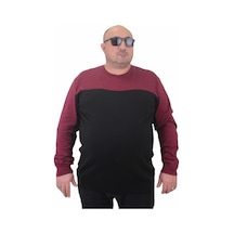 Starbattal Erkek Büyük Beden Sıfır Yaka Çift Renk Triko Kazak 23751 Bordo-Bordo