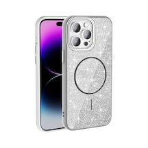 Zore İphone 14 Pro Max Kılıf Magsafe Şarj Özellikli Parlayan Simli Ogaa Okso Kapak - Beyaz