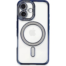 Newface Apple İphone 16 Kılıf Joke Simli Magneticsafe Kılıf - Lacivert
