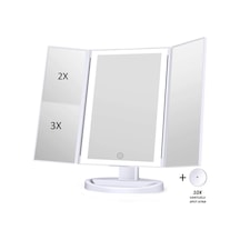 1x-2x-3x-10x Büyütmeli 37 Led Işıklı Makyaj Aynası, 3 Panel, Katlanabilir, Dokunmatik Sensörlü Beyaz