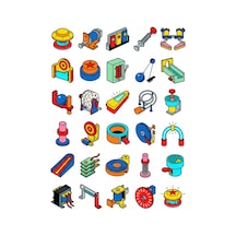 30 Adet Retro Pinball Parçaları Sticker Seti - Laptop Kılıf Defter Çıkartması Çok Renkli
