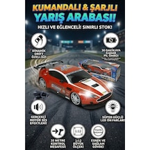 1:12 Ölçek Uzaktan Kumandalı Şarjlı Drift Arabası - Büyük Boy Işıklı Ve Sesli Yarış Arabası Kırmızı Beyaz