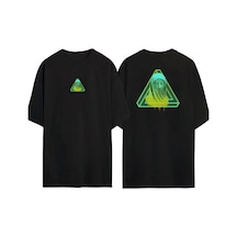 Thewert Unisex Triangle, Female Statue Ön Arka Baskılı Sıyah Oversize T-shirt Siyah