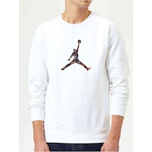 Basketball Baskılı Beyaz Erkek Örme Sweatshirt (528415656)