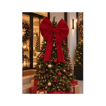 Kırmızı Yılbaşı Ağaç Süsü Kumaş Fiyonk 60x80 Cm Büyük Boy Noel Ağacı Kapı Duvar Ve Ev Dekorasyon Süsü Kırmızı - 920540389