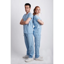 Unisex Hemşire, Doktor Üniforması Scrubs Mavi Alt Üst Takım