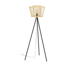 Tripod Ayaklı Lamba Hykeham, Doğal Ve Metal Ayaklı Lamba, Siyah, Üç Ayaklı Lamba, Boho, Bambu Lamba, Oturma Odası