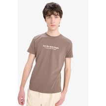 DeFacto %100 Pamuk Slim Fit Dar Kesim Bisiklet Yaka Baskılı Kısa Kollu Tişört C2085AX25SMBN571