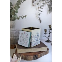 Evle-er024-2e Botanica Yellow Desenli Kare Metal Saklama Kabı 12x12 Cm Botanica Yellow