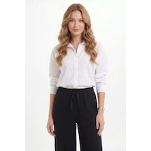 Tudors Kadın %100 Pamuk Baggy Fit Rahat Kesim Lastikli Bel Müslin Kumaş Cepli Siyah Pantolon-51088
