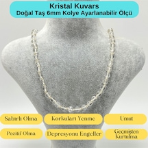 Yıldız Doğal Taş Kristal Kuvars Doğal Taş 6 MM Makrome Kolye 45 CM - 55 CM Ayarlanabilir Beyaz
