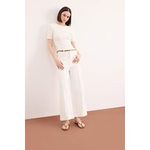 Defacto Regular Fit Cepli Yüksek Bel Kemerli Gabardin Pantolon F5933ax25smer105 Ekru