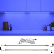 2 Adet 1 Metre Yüksek Lümen Beyaz Işık Şerit Led Bar 220v Opak, Butonlu Fişli, Mutfak Dolap Altı Mavi
