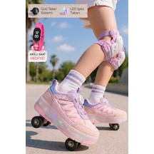 Muggo Sky Çocuk Işıklı Patenli Tekerlekli Sneaker Spor Ayakkabı Pudra