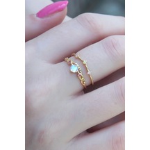 Gold Renk Zirkon Taşlı Taç Model Kadın Yüzük Çok Renkli