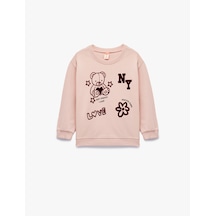 Koton Ayıcık Baskılı Uzun Kollu Bisiklet Yaka Pamuklu Sweatshirt Pembe 6wmg10072ak Gül