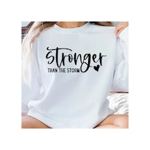 Magors Stıl-x Sevgililer Gününe Özel Stronger Baskılı, Bisiklet Yaka, Pamuklu, Oversıze Sweatshırt Beyaz