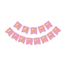 Pembe Gold Happy Yaldızlı Banner