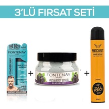 Fontenay Pudra Toz Wax Mavi 20gr + Face And Body Scrub Böğürtlen 350ml +saç Spreyi 400ml 2 3'lü Set