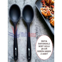 Sert Uçlu Isıya Dayanıklı Silikon Kaşık Seti, 28 Cm, Siyah, 2 Adet