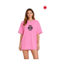 Unisex Oversize Pembe No Pain No Gain Baskılı Tişört%100 Pamuk Spor Fitness Gym Salaş Günlük T-shirt Pembe