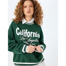 Koton Bisiklet Yaka Kolej Baskılı Biyeli Oversize Sweatshirt Yeşil 5wal10831ık Yeşil