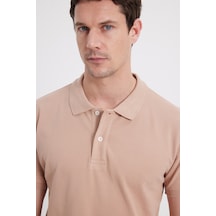 Tudors Erkek Slim Fit Dar Kesim %100 Pamuk Bej Polo Yaka Tişört-46222 Bej