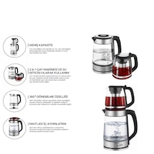 2in1 Çaycı - Kettle Çelik Elektrikli Çay Makinesi 2lt + 1,2lt Çay Süzgeçli 360 Dönebilir Stm-5990