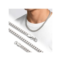 Premium Parlak Ve Şık Ezme Balık Sırtı Erkek Çelik Kolye 7x2mm 55cm 3183eck036 - Gümüş Renk