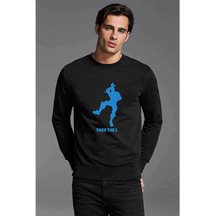 Fortnite Take The L Baskılı Siyah Erkek Örme Sweatshirt